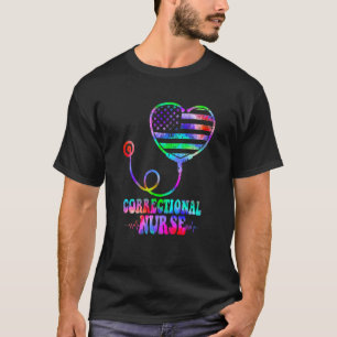 Tie Dye Corrections Nurse Thin Grey Line Heart Fla T-Shirt