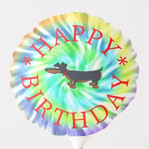 Tie Dye Dachshund Happy Birthday Design Balloon