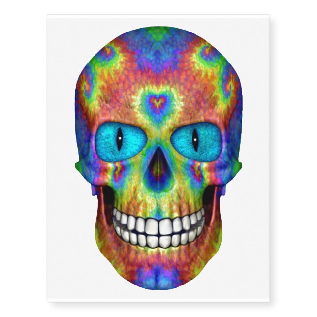 Tie Dye Dead Undead Zombie Skull Temporary Tattoo (Front)