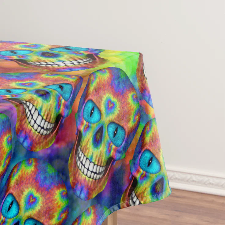 Tie Dye Dead Zombie Skull Cotton Tablecloth | Zazzle