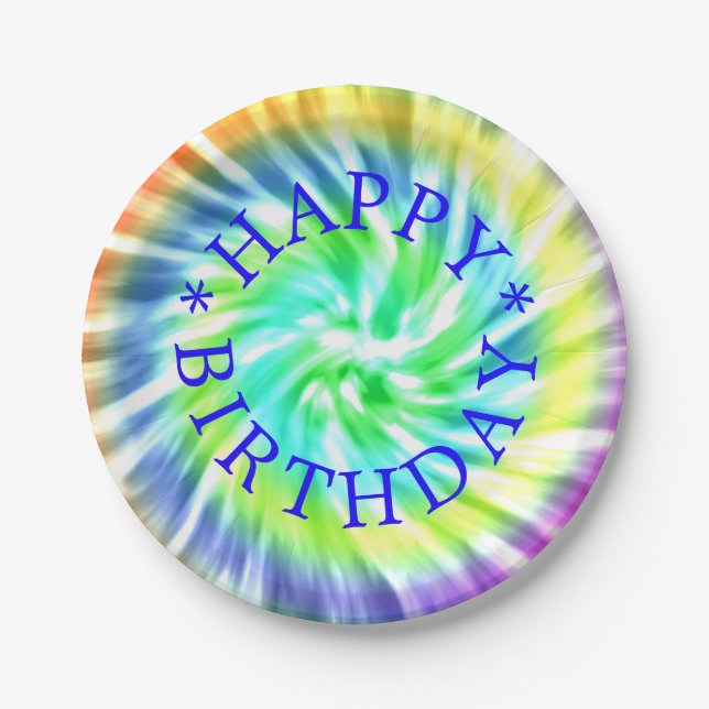 Tie Dye Design Happy Birthday Paper Plate (Front)