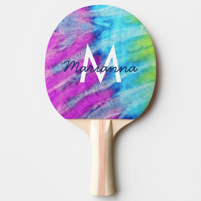 Tie Dye Design Monogram Retro Ping Pong Paddle (Front)