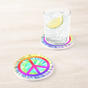 Tie Dye Design Peace Sign Sandstone Drink Coaster