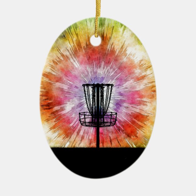 Tie Dye Disc Golf Basket Ceramic Ornament (Front)