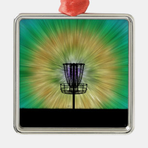 Tie Dye Disc Golf Basket Metal Ornament
