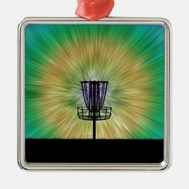 Tie Dye Disc Golf Basket Metal Ornament (Front)