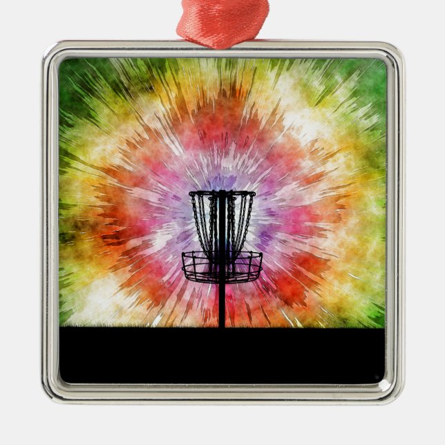 Tie Dye Disc Golf Basket Metal Ornament (Front)