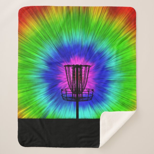 Tie Dye Disc Golf Basket Sherpa Blanket (Front)