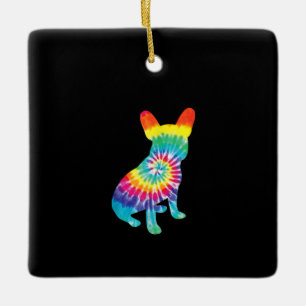 tie dye dog   hippie french bulldog   puppy gift ceramic ornament