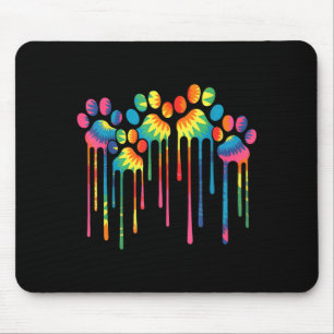 Tie dye dog paw heart print watercolors painting mouse pad