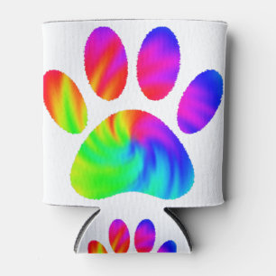 Tie Dye Dog Paw Print Graphic Can Cooler