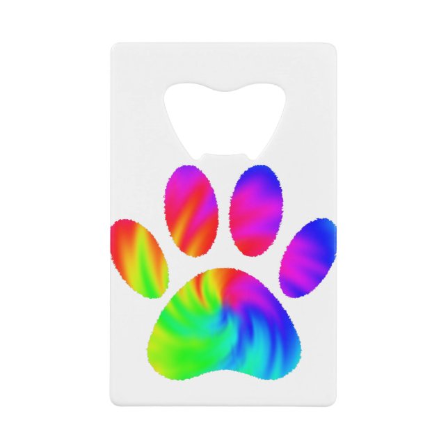 Tie Dye Dog Paw Print Graphic Credit Card Bottle Opener (Front)