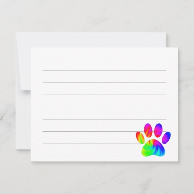 Tie Dye Dog Paw Print Graphic Lined Custom Note Card (Front)