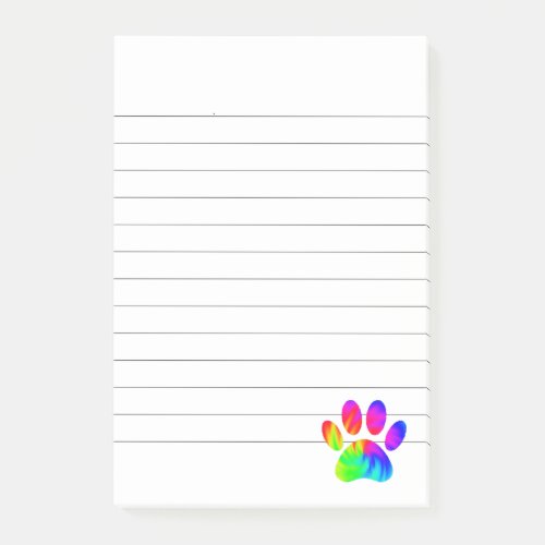 Tie Dye Dog Paw Print Graphic Lined Post_it Notes