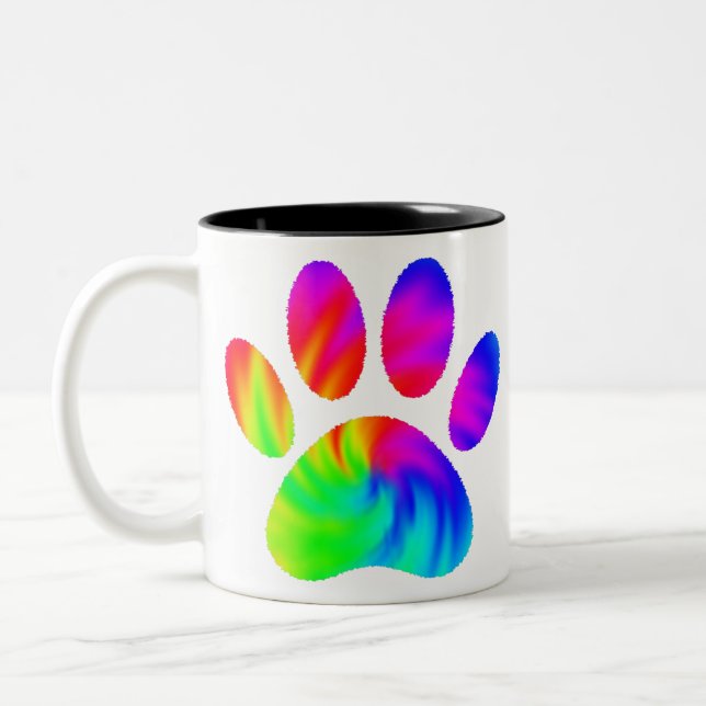 Tie Dye Dog Paw Print Graphic Two-Tone Coffee Mug (Left)