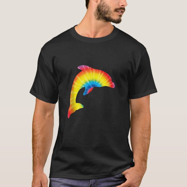 Tie Dye Dolphin Rainbow Print Beluga Hippie Peace T-Shirt (Front)