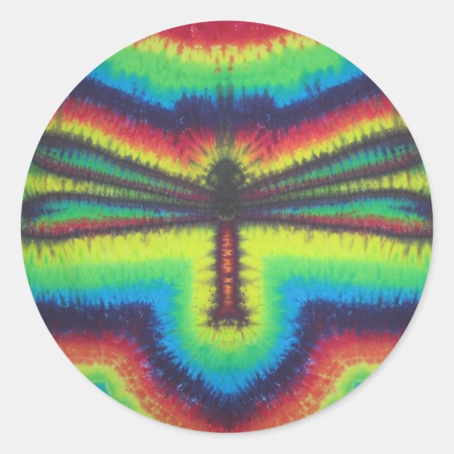 Tie dye dragon fly classic round sticker (Front)