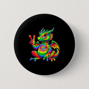 Tie-dye Dragon Peace Sign Hipe Button