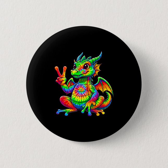 Tie-dye Dragon Peace Sign Hipe  Button (Front)