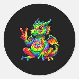 Tie-dye Dragon Peace Sign Hipe Classic Round Sticker