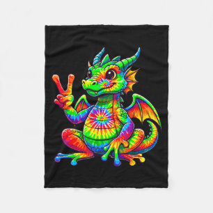 Tie-dye Dragon Peace Sign Hipe Fleece Blanket