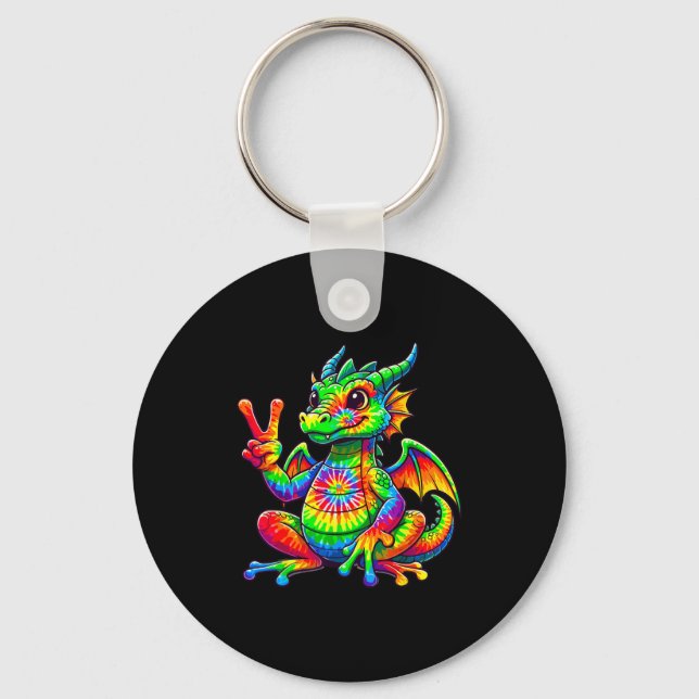 Tie-dye Dragon Peace Sign Hipe  Keychain (Front)