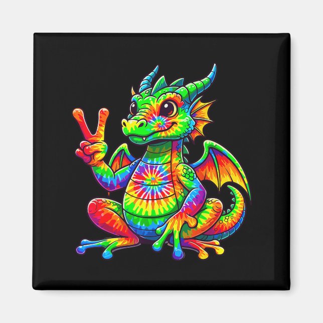Tie-dye Dragon Peace Sign Hipe  Magnet (Front)