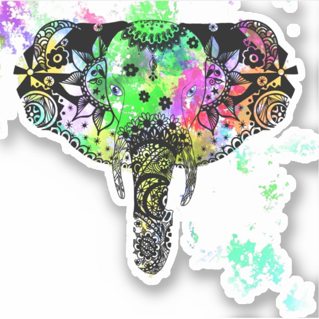 Tie dye elephant mandala sticker (Front)