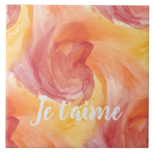 Tie-Dye Flame Red Orange Painterly Love Watercolor Ceramic Tile