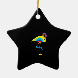 Tie Dye Flamingo Rainbow Print Bird Animal Hippie Ceramic Ornament