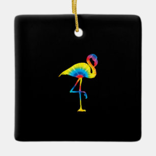 Tie Dye Flamingo Rainbow Print Bird Animal Hippie Ceramic Ornament