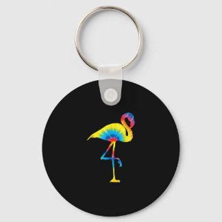 Tie Dye Flamingo Rainbow Print Bird Animal Hippie Keychain