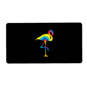 Tie Dye Flamingo Rainbow Print Bird Animal Hippie Label