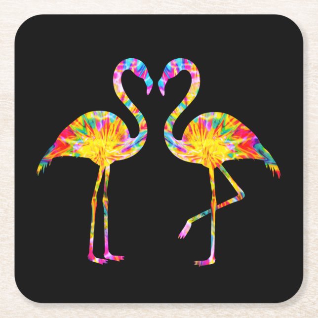 TIE DYE FLAMINGO SQUARE PAPER COASTER (Front)