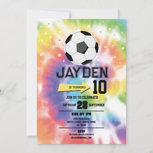 Tie Dye Football Soccer Birthday Party Boys Girls Invitation
