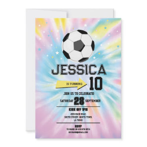 Tie Dye Football Soccer Birthday Party Pink Girls Invitation