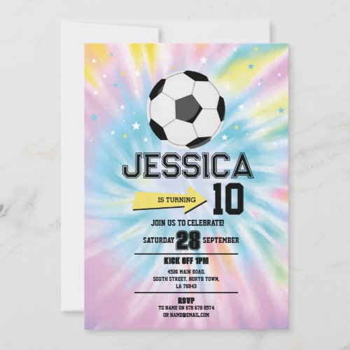 Tie Dye Football Soccer Birthday Party Pink Girls Invitation