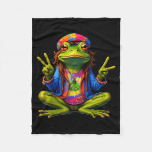 Tie-dye Frog Peace Sign 60s 70s Hipe Men Women Fleece Blanket