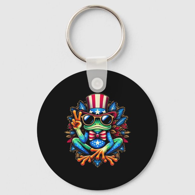 Tie-dye Frog Peace Sign Hippie 4th Of July  Keychain (Front)