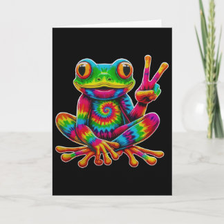 Tie-dye Frog Peace Sign Hippie Christmas Frog Card