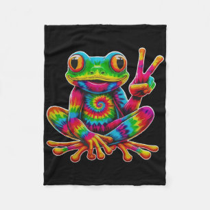 Tie-dye Frog Peace Sign Hippie Christmas Frog  Fleece Blanket