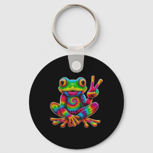 Tie-dye Frog Peace Sign Hippie Christmas Frog Keychain