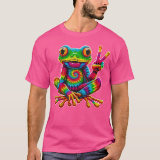 Tie-Dye Frog Peace Sign Hippie Christmas Frog T-Shirt
