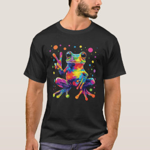 Tie Dye Frog Peace Sign Hippie Cute Polka Dots T-Shirt