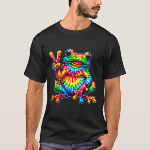 Tie Dye Frog Peace Sign Hippie T-Shirt