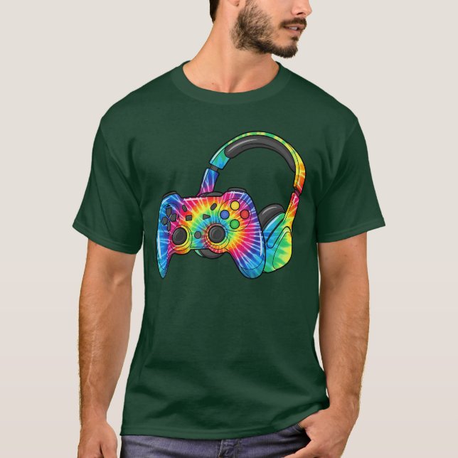 Tie Dye Gaming Headset Controller Video Games Game T-Shirt (Front)