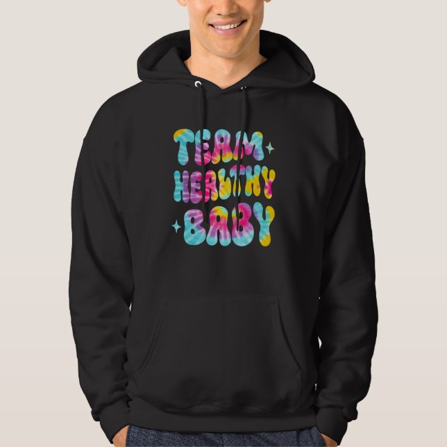 Tie Dye gender reveal team healthy baby cute match Hoodie (Front)