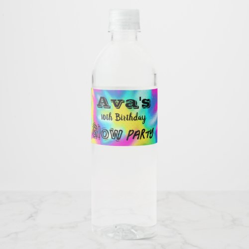 Tie Dye Glow Birthday Party Water Bottle Label
