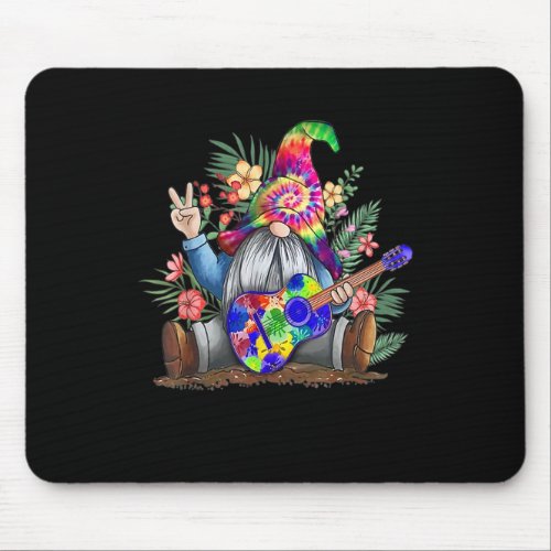 Tie Dye Gnome Peace Playing Guitar Hippie Gnome Co Mouse Pad
