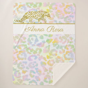 *~* Tie Dye Gold Leopard Pastel Spots Sherpa Blanket